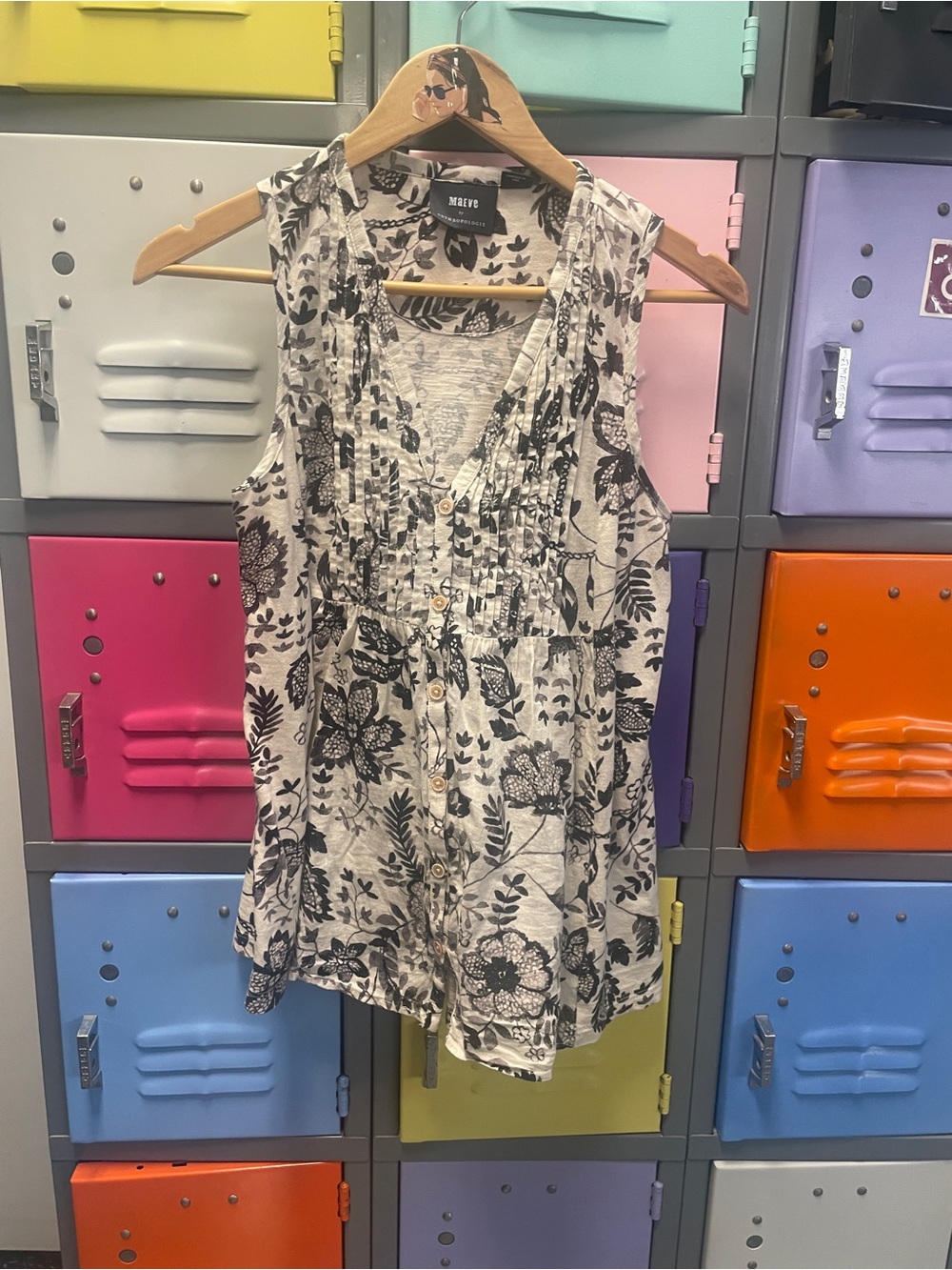 Maeve Black & White Floral Sleeveless Tunic Blouse